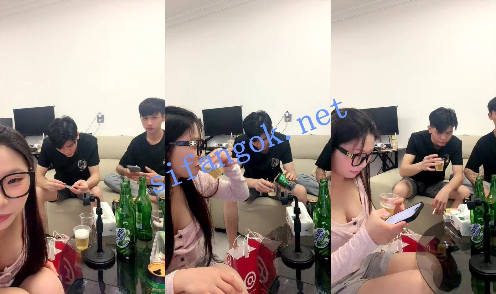 ⚡ 07清纯美少女 和两个男生在家喝酒!喝醉后直播打炮! 图 02